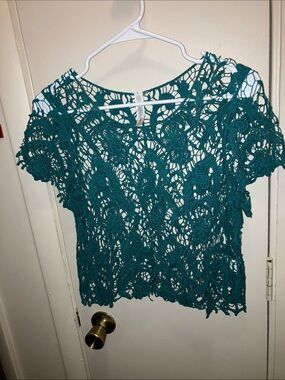 Chocolate Teal Crochet Lace Crop Top Size Large